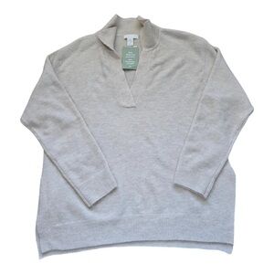 H&M Sweater Women Small Heathered Beige Hooded V-neck Knit Grunge New
